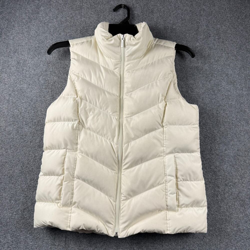 Puffer Vest Lands' End Women's Ivory/Off White Front Pockets Size S 6-8